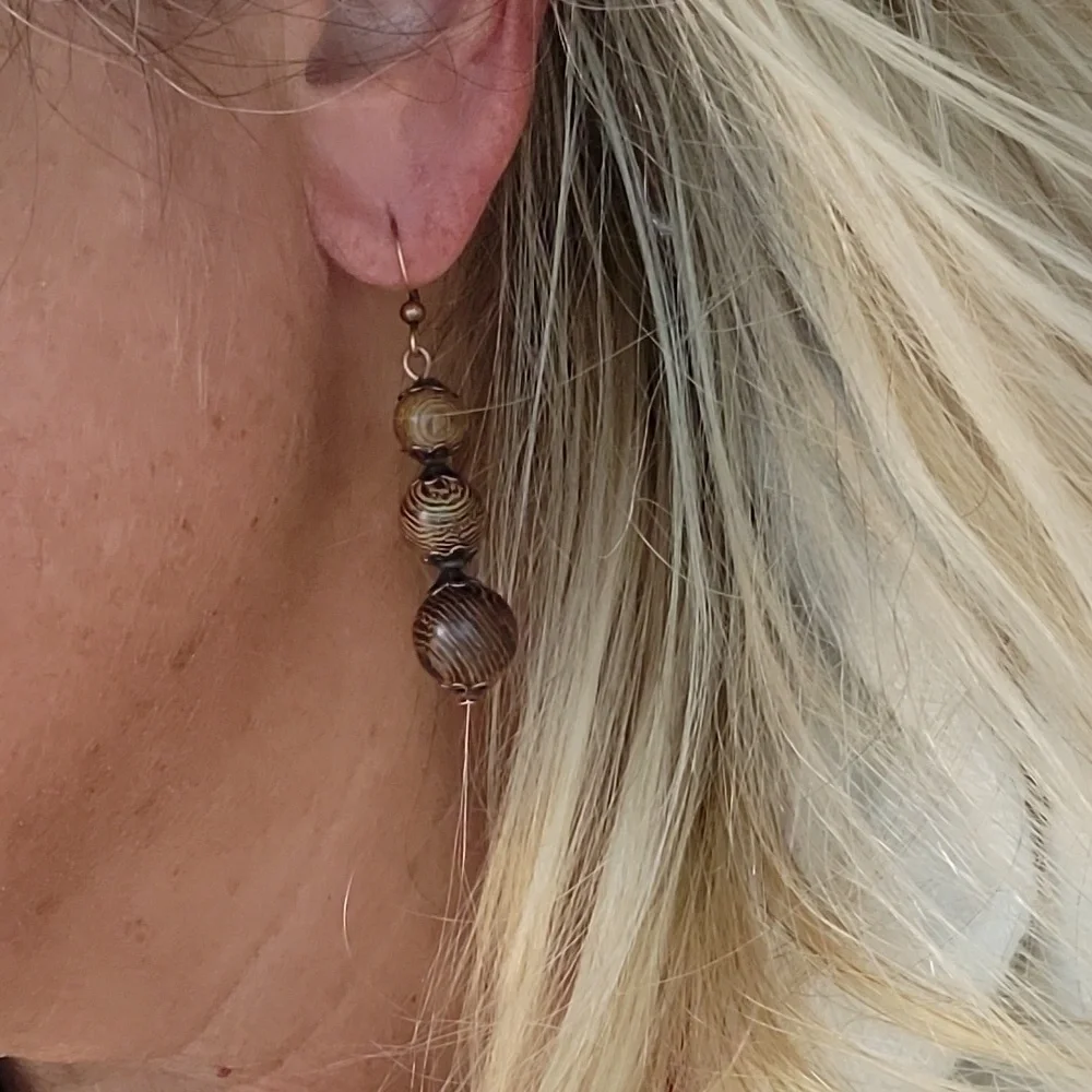 🔥LAST PAIR🔥 EXOTIC STACKED WOOD BEAD DROP EARRINGS